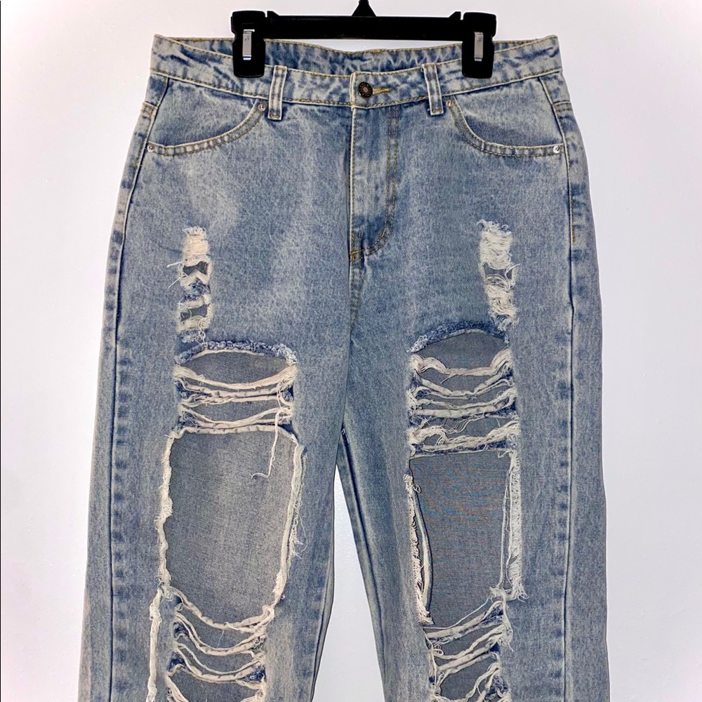 light washed ripped high waisted mom jeans